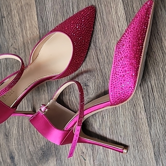 NWT B. Mischka Jewel pink satin crystals ankle strap heel pointy toe shoes 8.5 - Picture 5 of 9